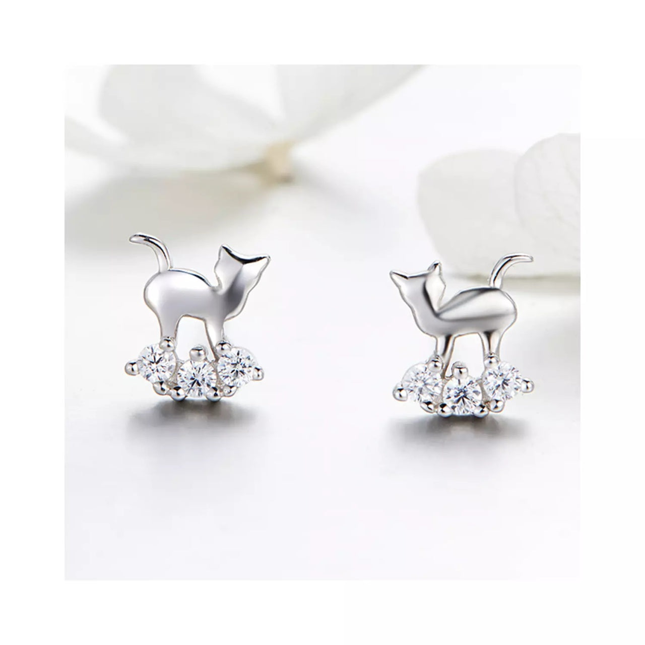 Cercei din argint Little Crystal Cat, Argint 925, Pentru Femei