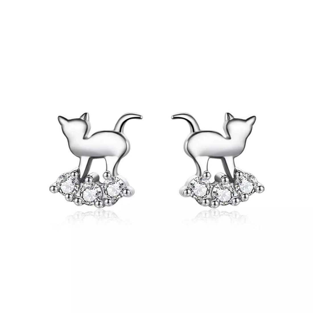 Cercei din argint Little Crystal Cat, Argint 925, Pentru Femei