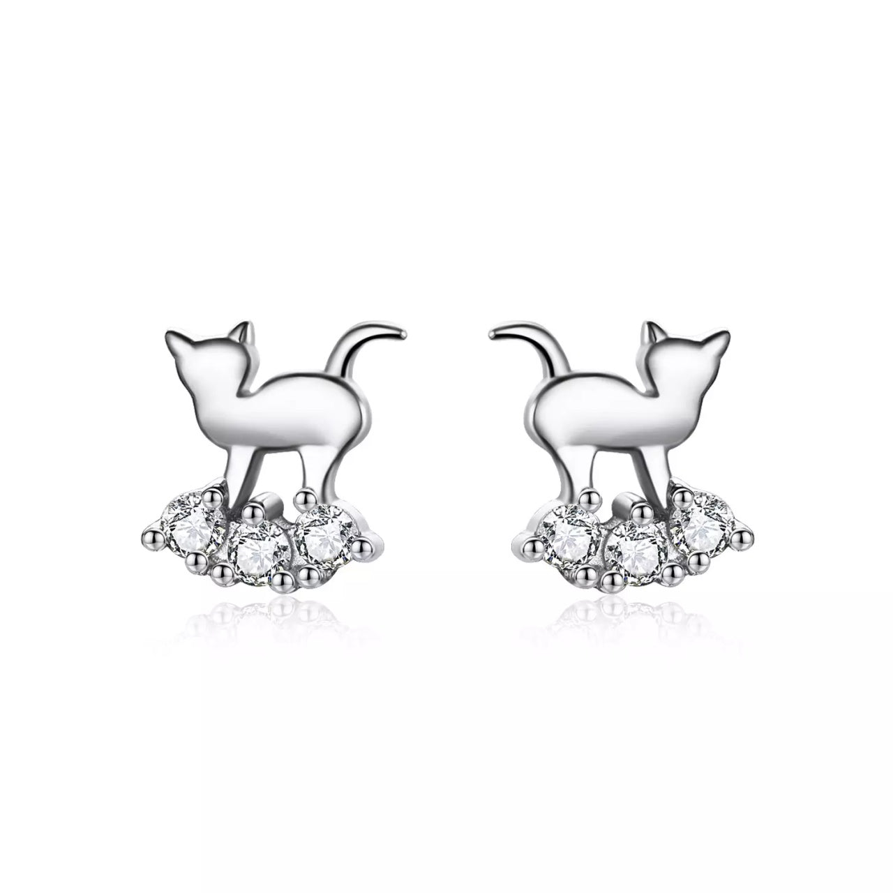 Cercei din argint Little Crystal Cat, Argint 925, Pentru Femei