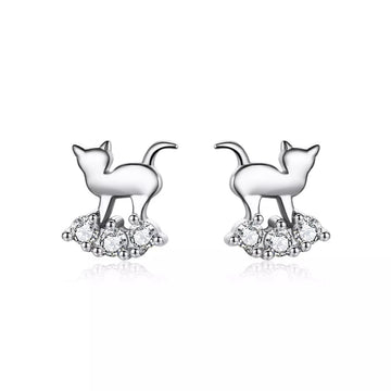 Cercei din argint Little Crystal Cat, Argint 925, Pentru Femei