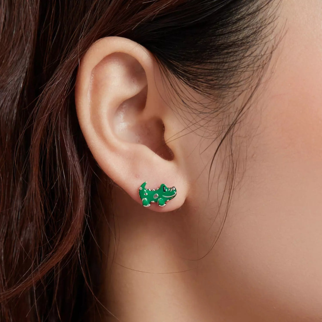 Cercei din argint Little Green Crocodile, Argint 925, Pentru Femei