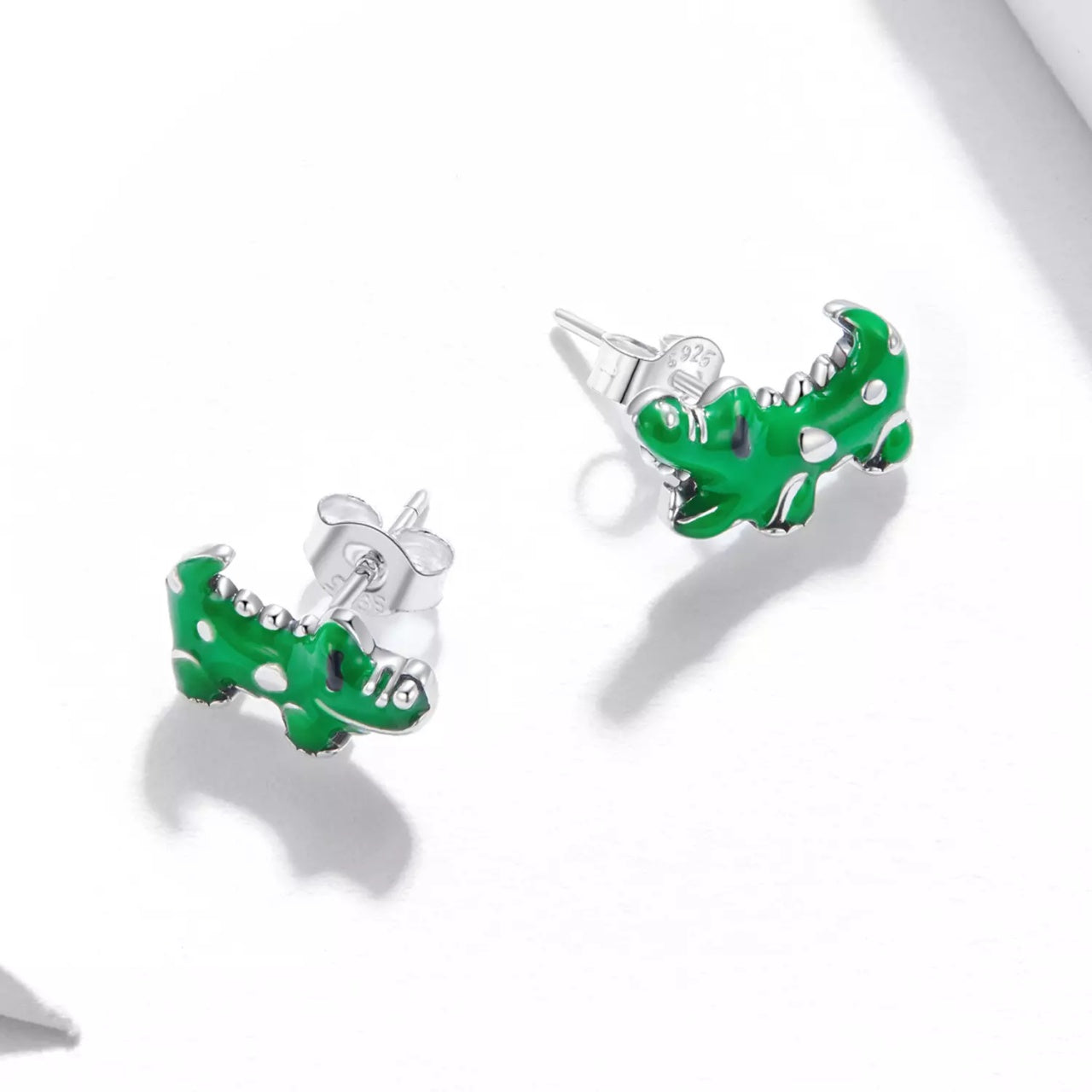 Cercei din argint Little Green Crocodile, Argint 925, Pentru Femei