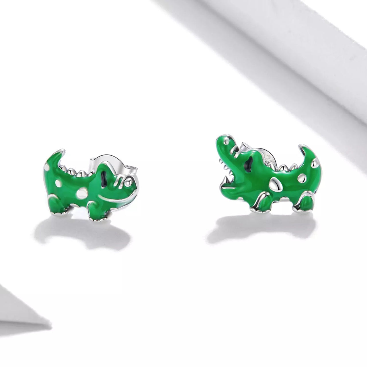 Cercei din argint Little Green Crocodile, Argint 925, Pentru Femei