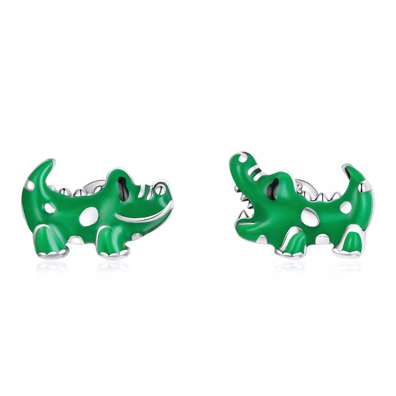 Cercei din argint Little Green Crocodile, Argint 925, Pentru Femei
