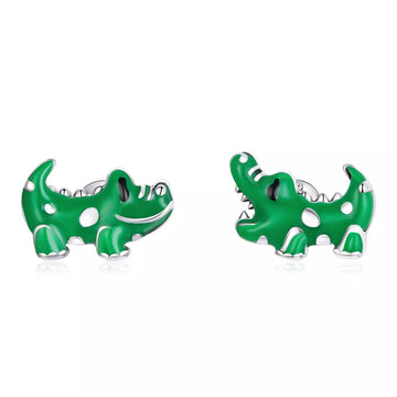 Cercei din argint Little Green Crocodile, Argint 925, Pentru Femei
