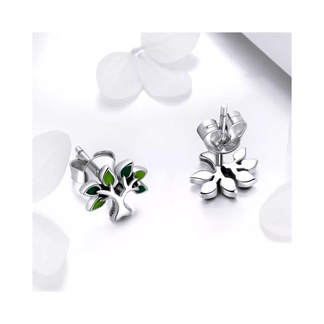 Cercei din argint Little Green Tree, Argint 925, Pentru Femei
