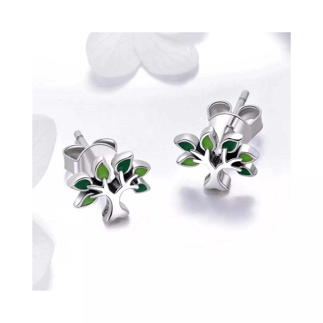 Cercei din argint Little Green Tree, Argint 925, Pentru Femei