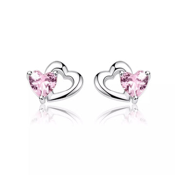 Cercei din argint Little Pink Hearts, Argint 925, Pentru Femei