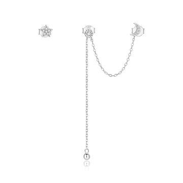 Cercei din argint Little Star & Moon Chain, Argint 925, Pentru Femei