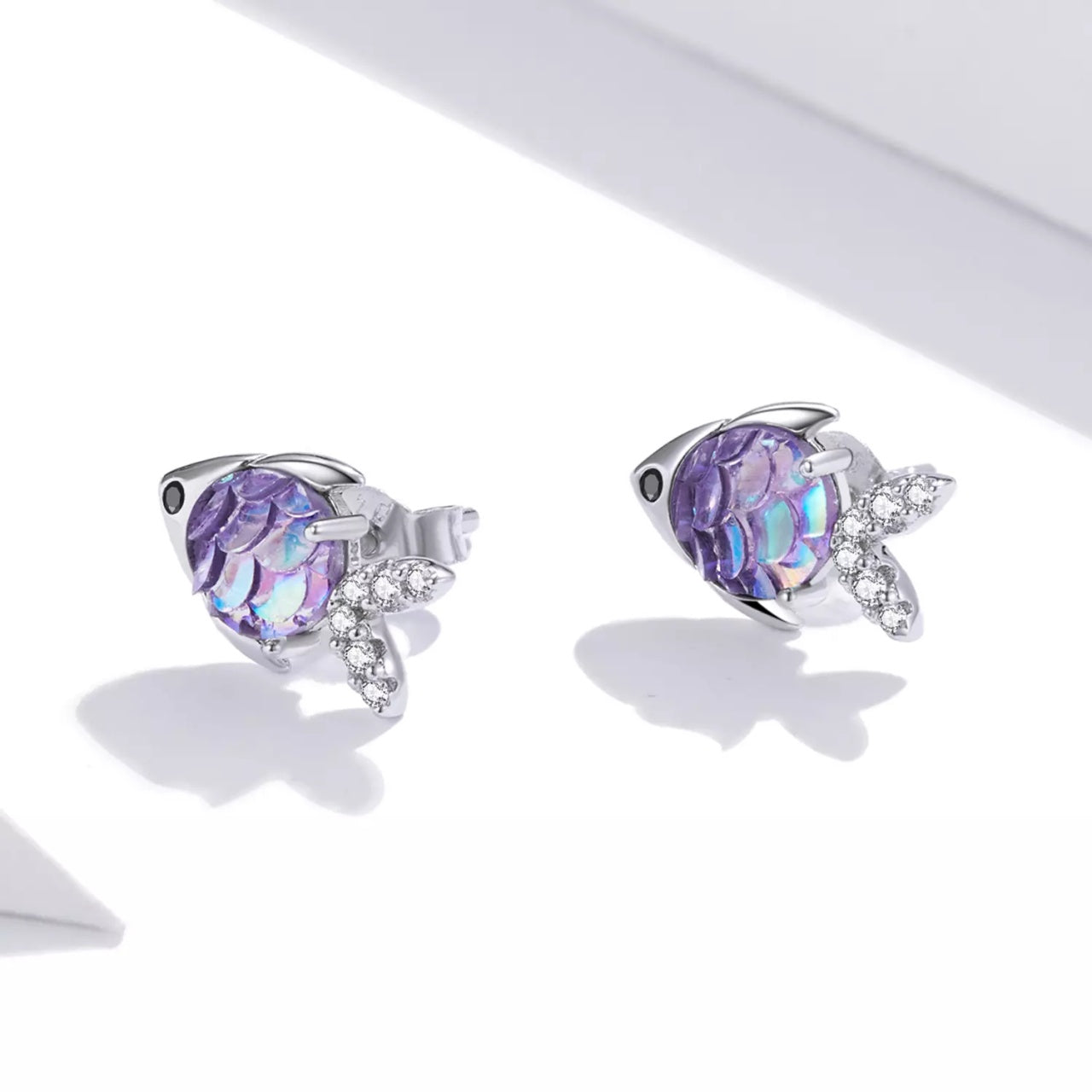 Cercei din argint Little Violet Fish, Argint 925, Pentru Femei