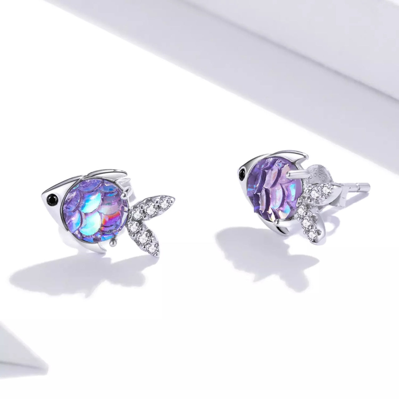 Cercei din argint Little Violet Fish, Argint 925, Pentru Femei