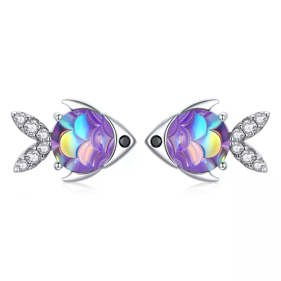 Cercei din argint Little Violet Fish, Argint 925, Pentru Femei