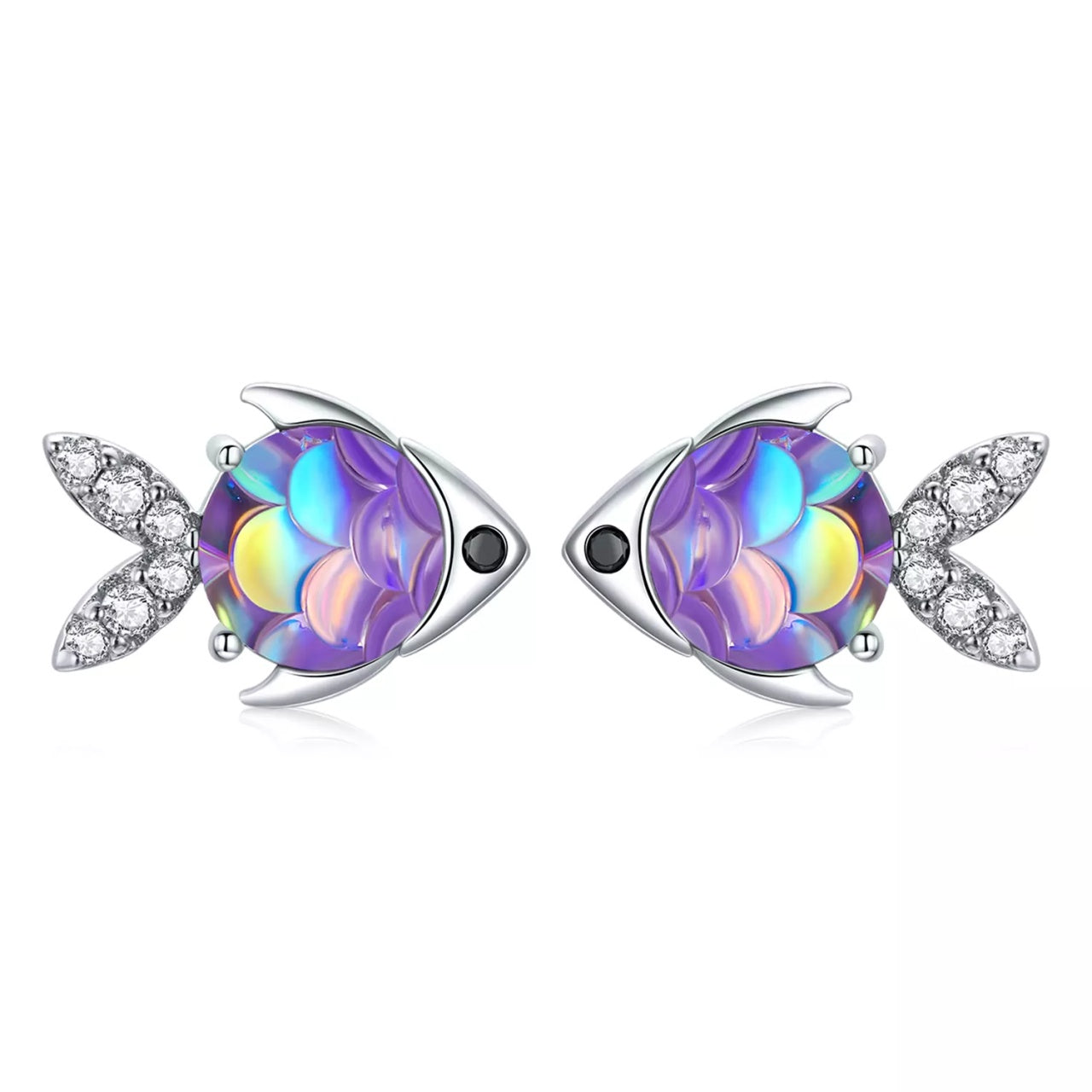 Cercei din argint Little Violet Fish, Argint 925, Pentru Femei