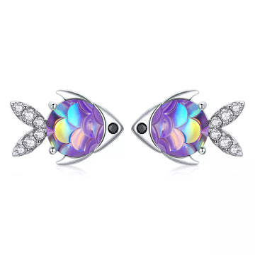 Cercei din argint Little Violet Fish, Argint 925, Pentru Femei