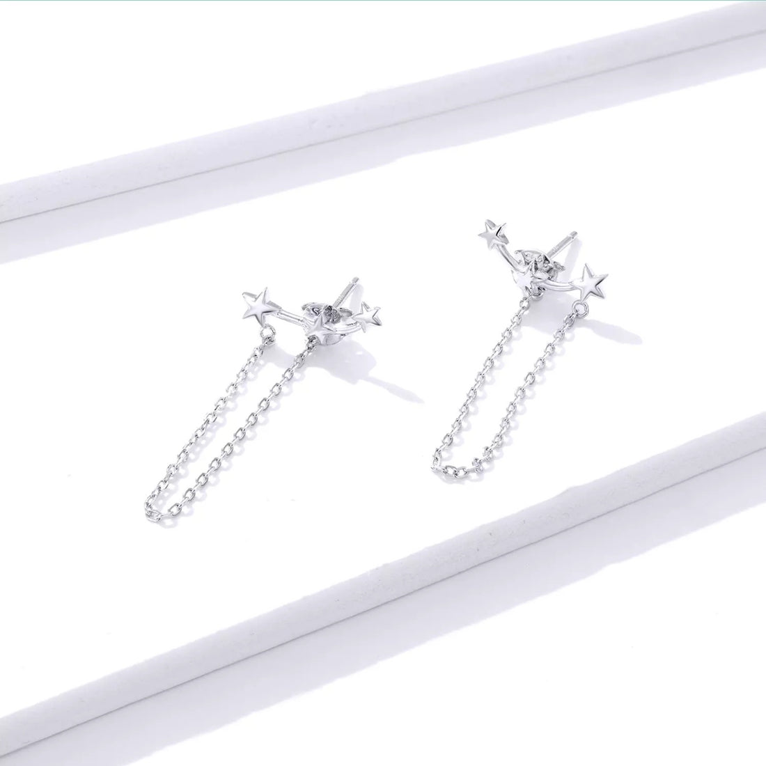 Cercei din argint Long Chain Stars, Argint 925, Pentru Femei