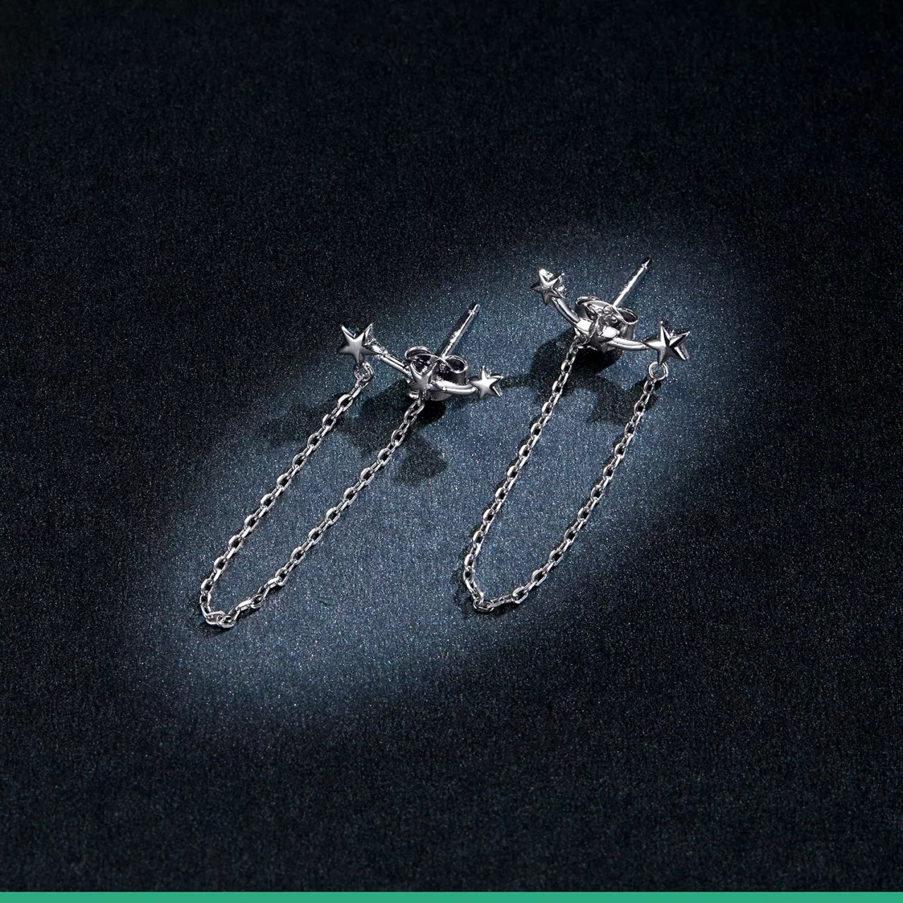Cercei din argint Long Chain Stars, Argint 925, Pentru Femei