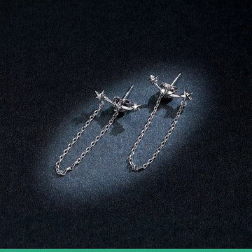 Cercei din argint Long Chain Stars, Argint 925, Pentru Femei