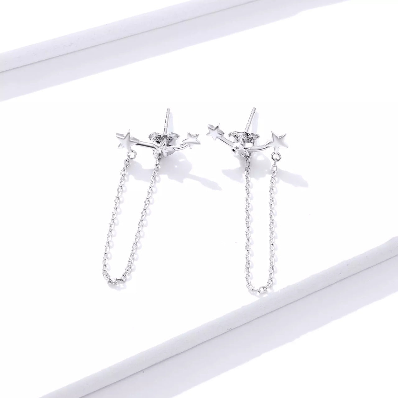 Cercei din argint Long Chain Stars, Argint 925, Pentru Femei