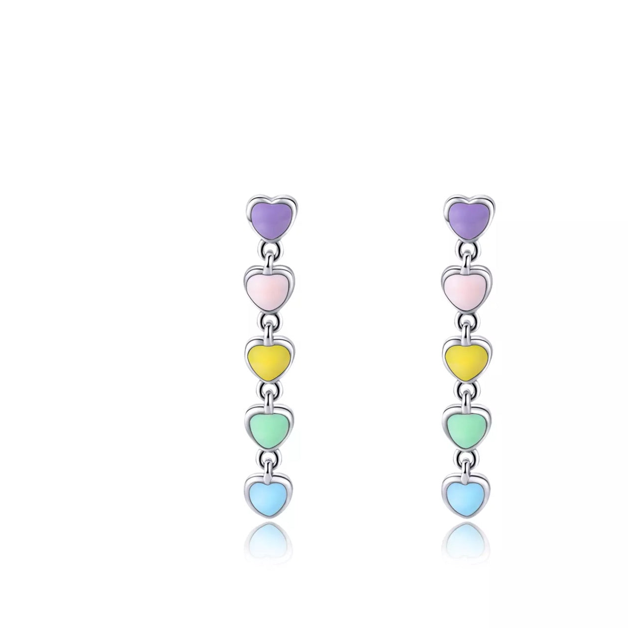 Cercei din argint Long Colorful Hearts, Argint 925, Pentru Femei