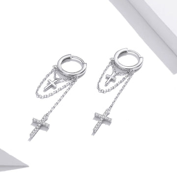 Cercei din argint Long Crystal Cross, Argint 925, Pentru Femei