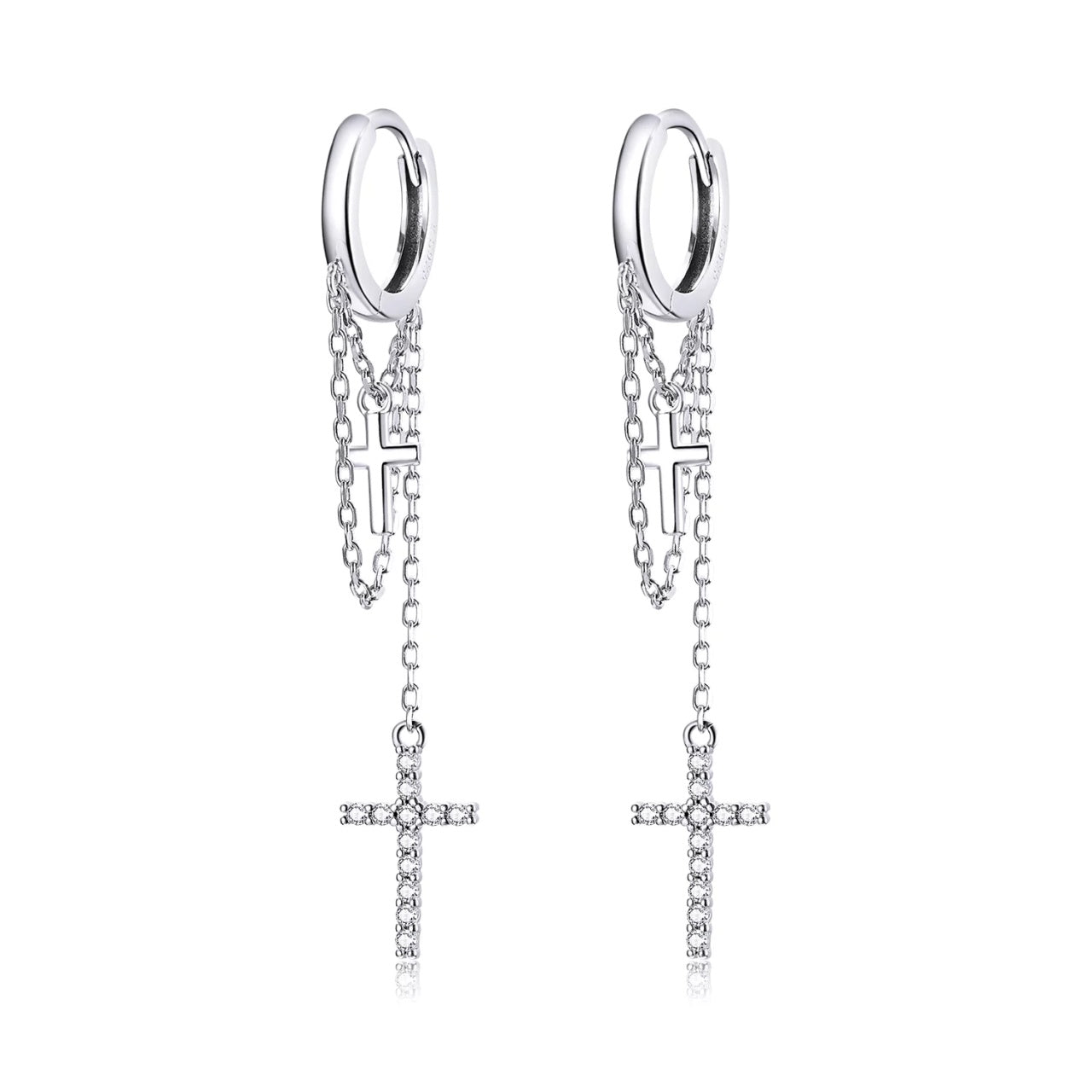 Cercei din argint Long Crystal Cross, Argint 925, Pentru Femei