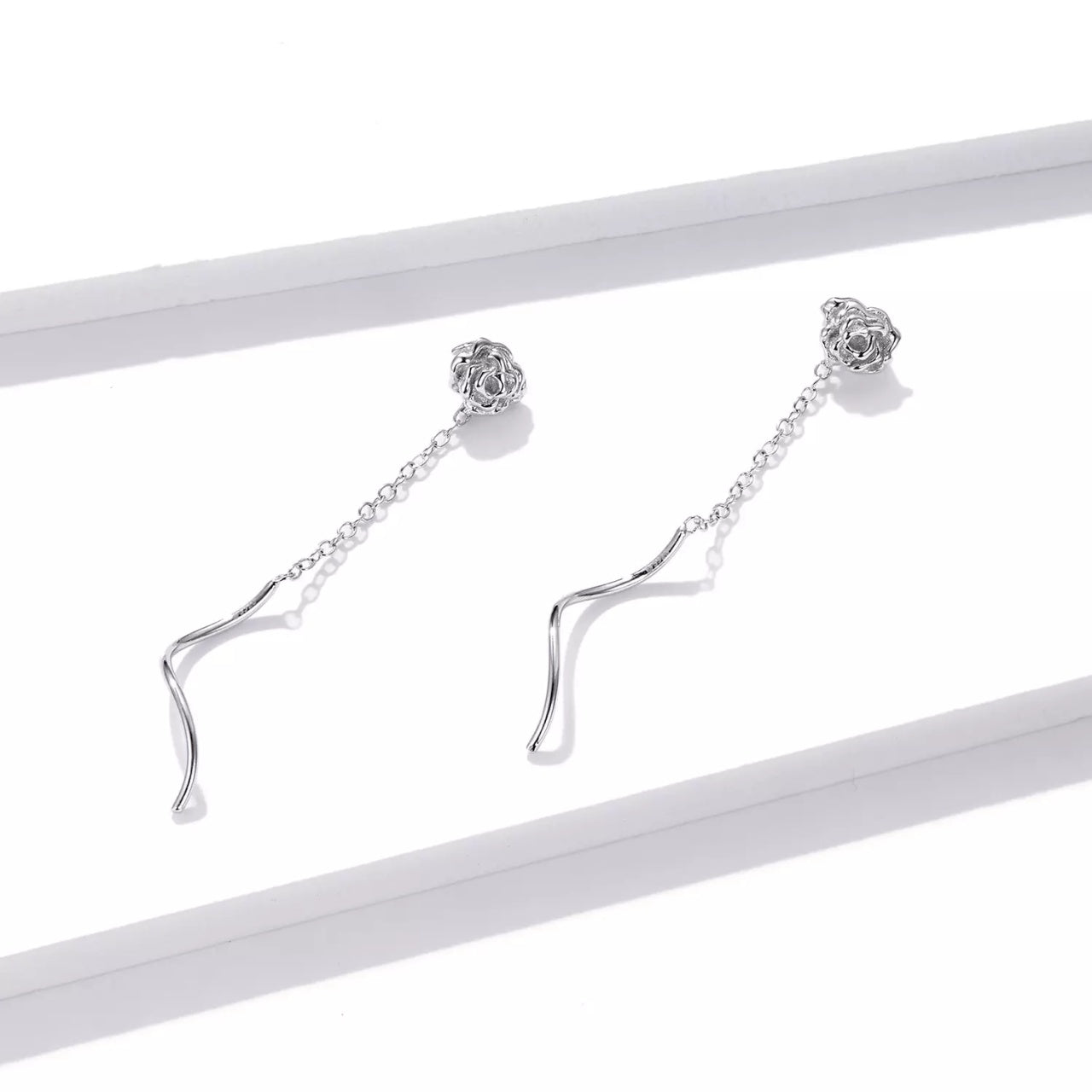 Cercei din argint Long Curled Roses, Argint 925, Pentru Femei 1.6g