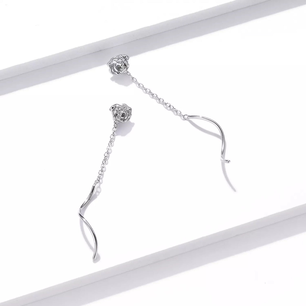 Cercei din argint Long Curled Roses, Argint 925, Pentru Femei 1.6g