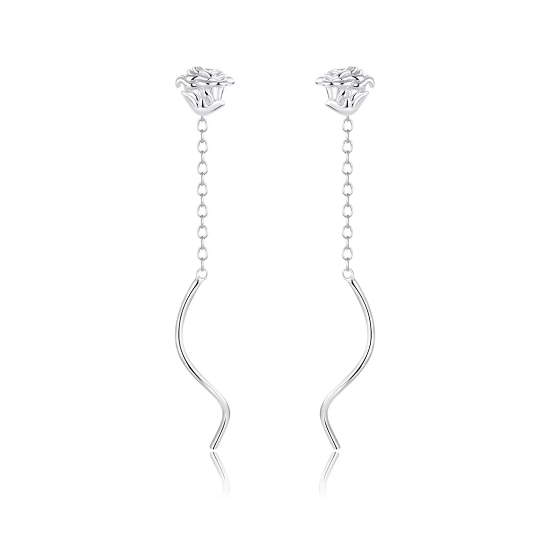 Cercei din argint Long Curled Roses, Argint 925, Pentru Femei 1.6g