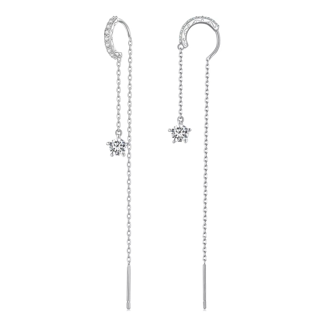 Cercei din argint Long Sparkling Chain, Argint 925, Pentru Femei