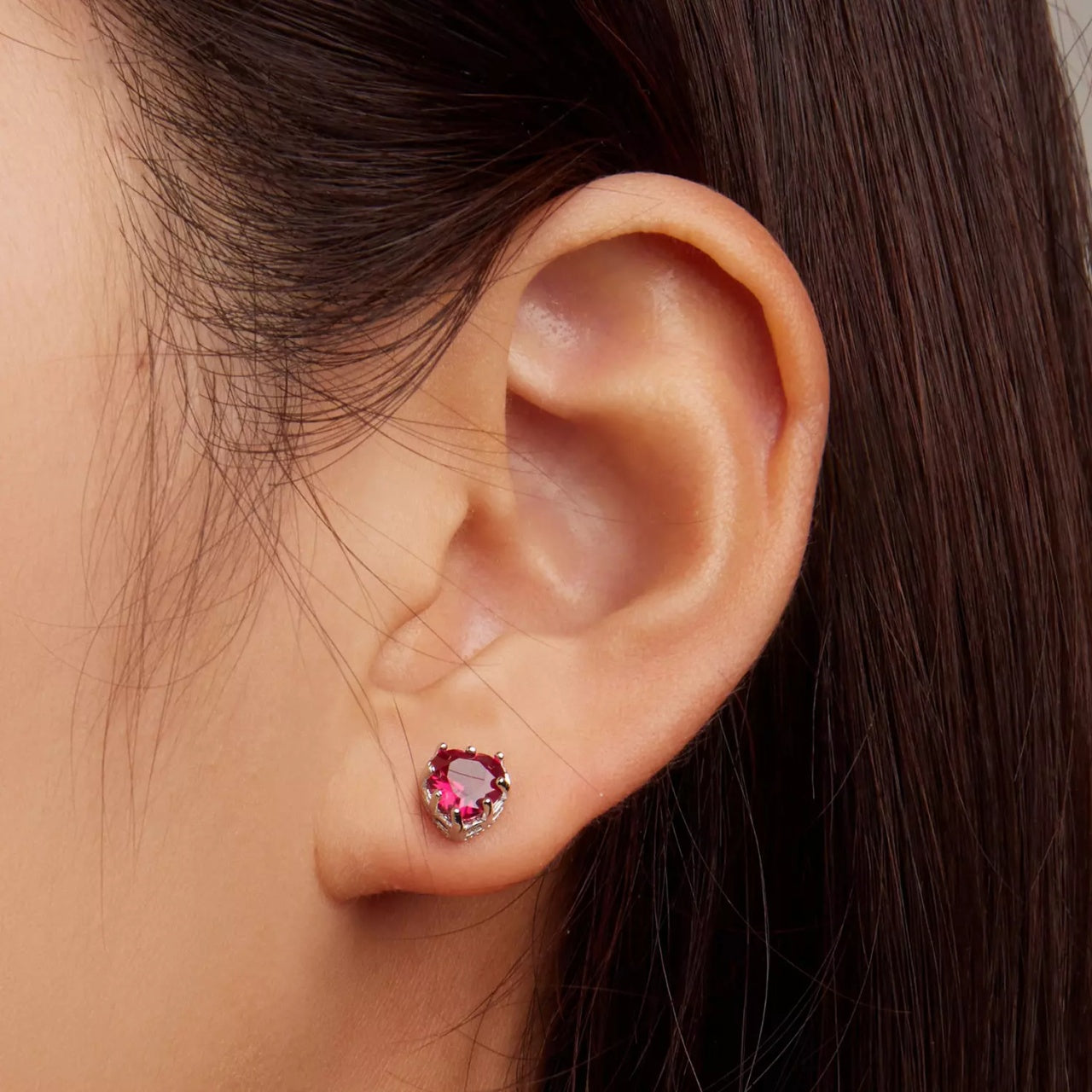 Cercei din argint Magenta Crystal Heart, Argint 925, Pentru Femei