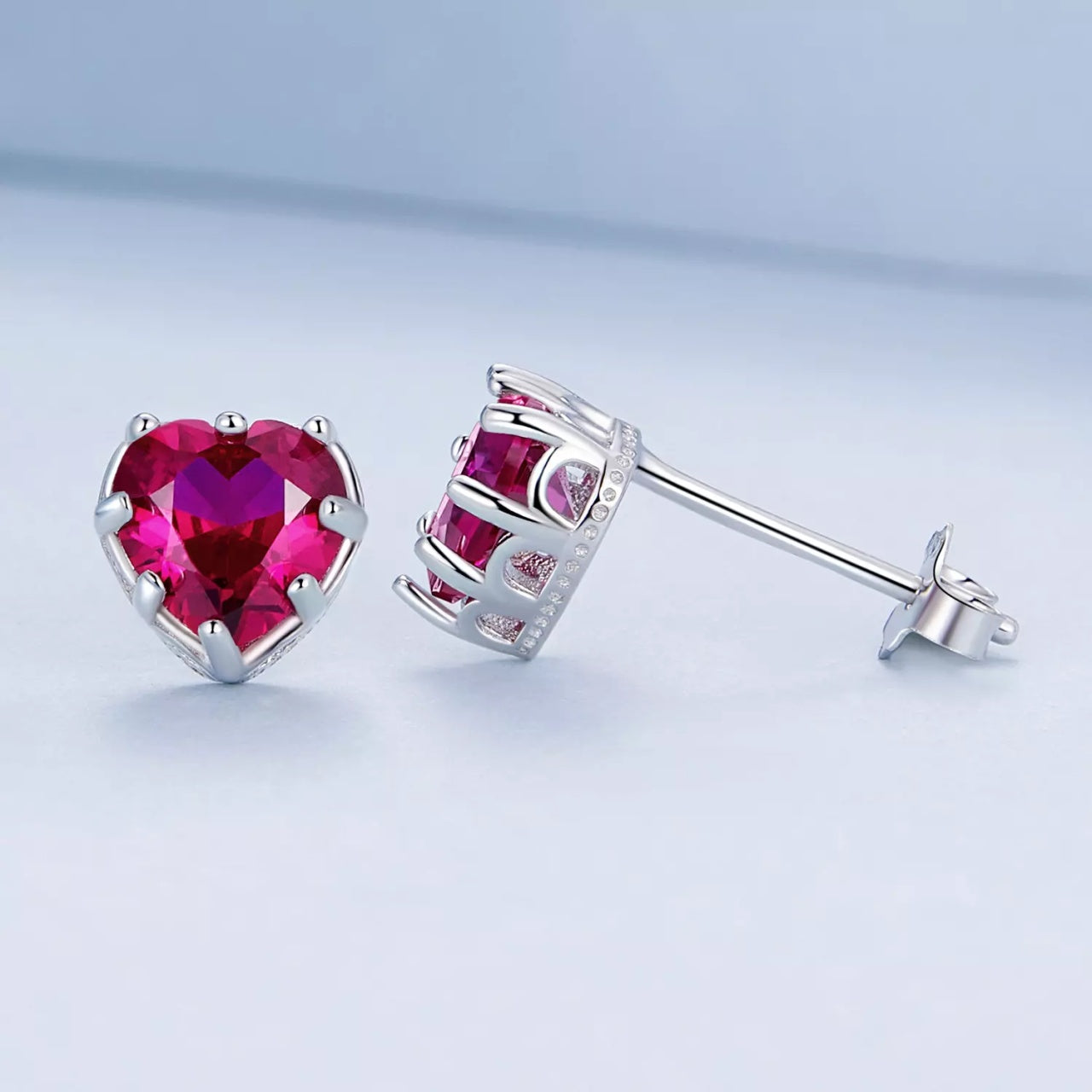 Cercei din argint Magenta Crystal Heart, Argint 925, Pentru Femei