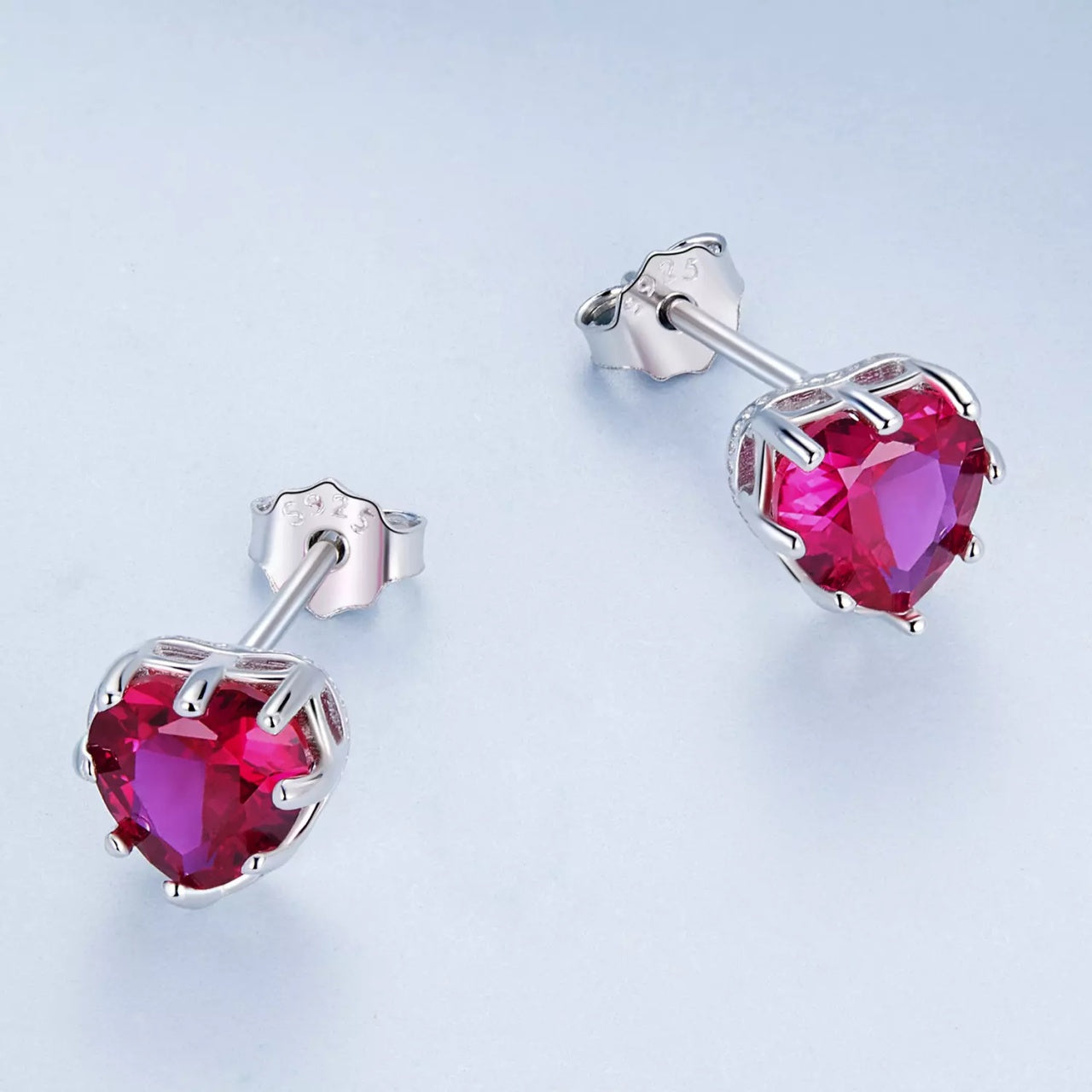 Cercei din argint Magenta Crystal Heart, Argint 925, Pentru Femei