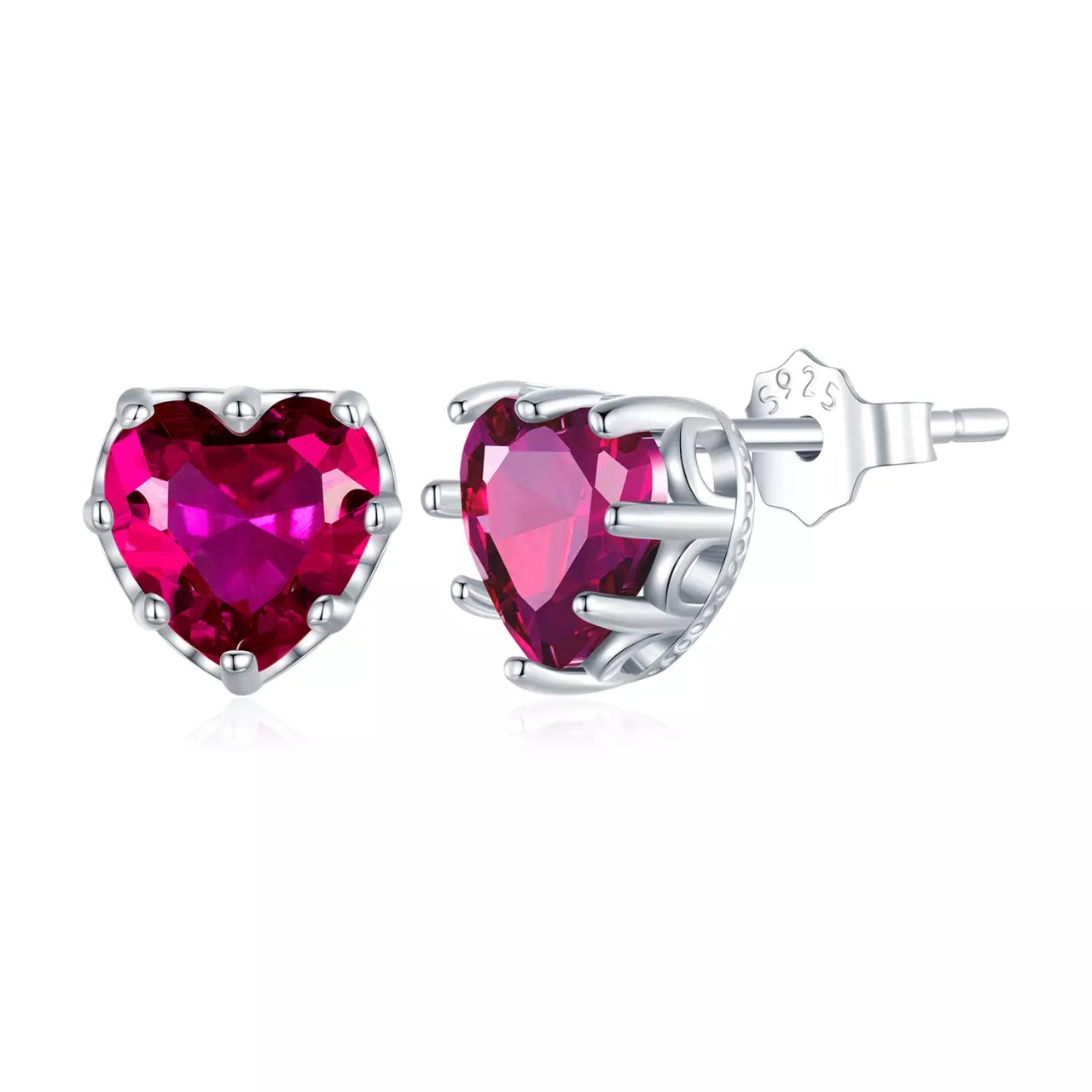 Cercei din argint Magenta Crystal Heart, Argint 925, Pentru Femei