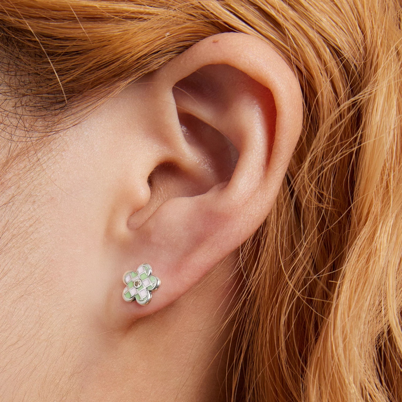 Cercei din argint Mini Green Flower, Argint 925, Pentru Femei