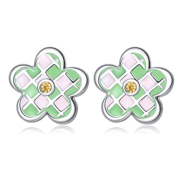 Cercei din argint Mini Green Flower, Argint 925, Pentru Femei
