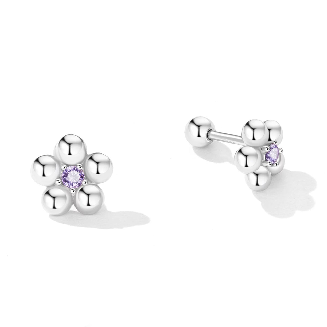 Cercei din argint Mini Purple Flower, Argint 925, Pentru Femei