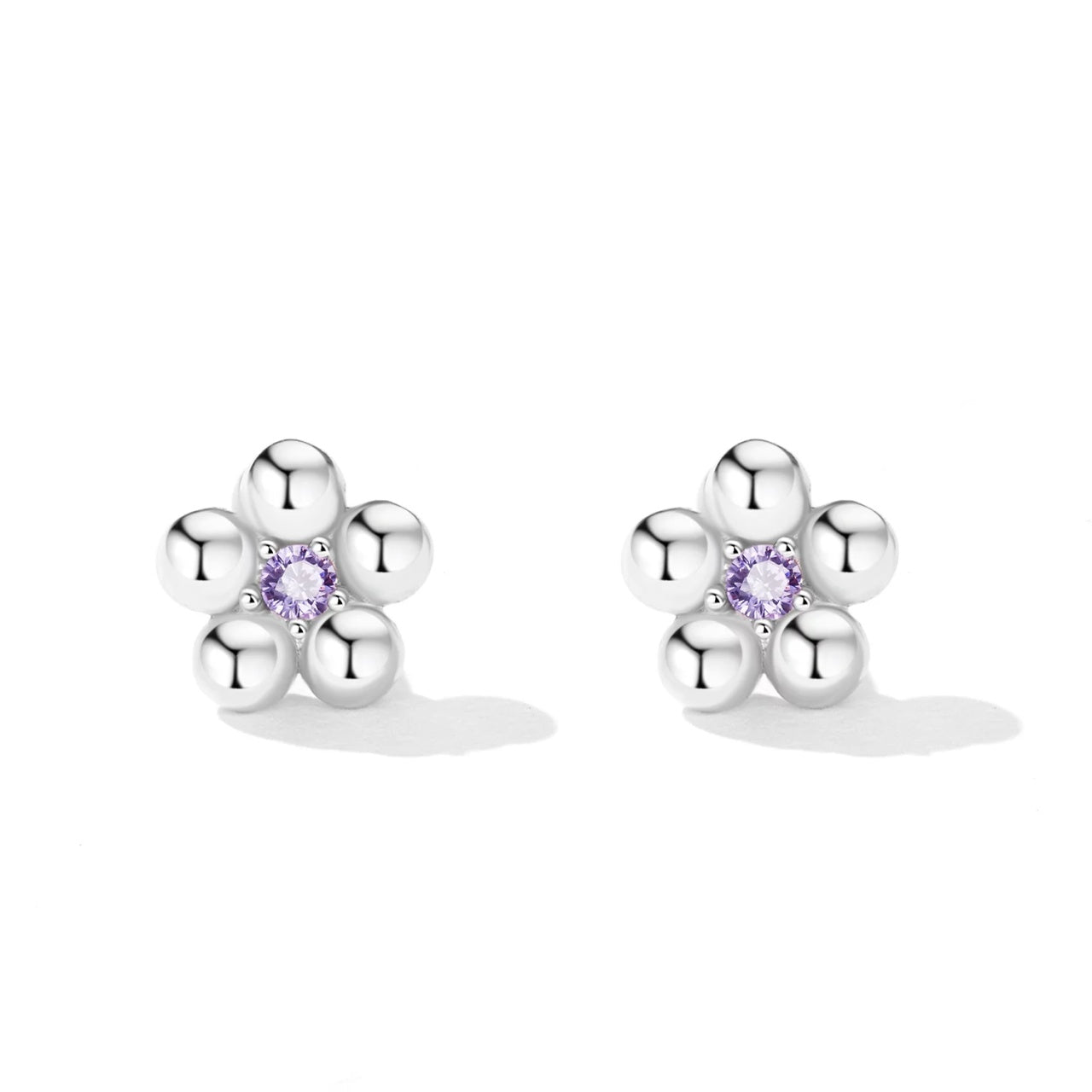 Cercei din argint Mini Purple Flower, Argint 925, Pentru Femei