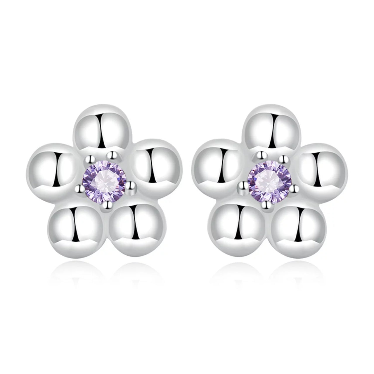 Cercei din argint Mini Purple Flower, Argint 925, Pentru Femei