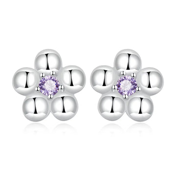 Cercei din argint Mini Purple Flower, Argint 925, Pentru Femei
