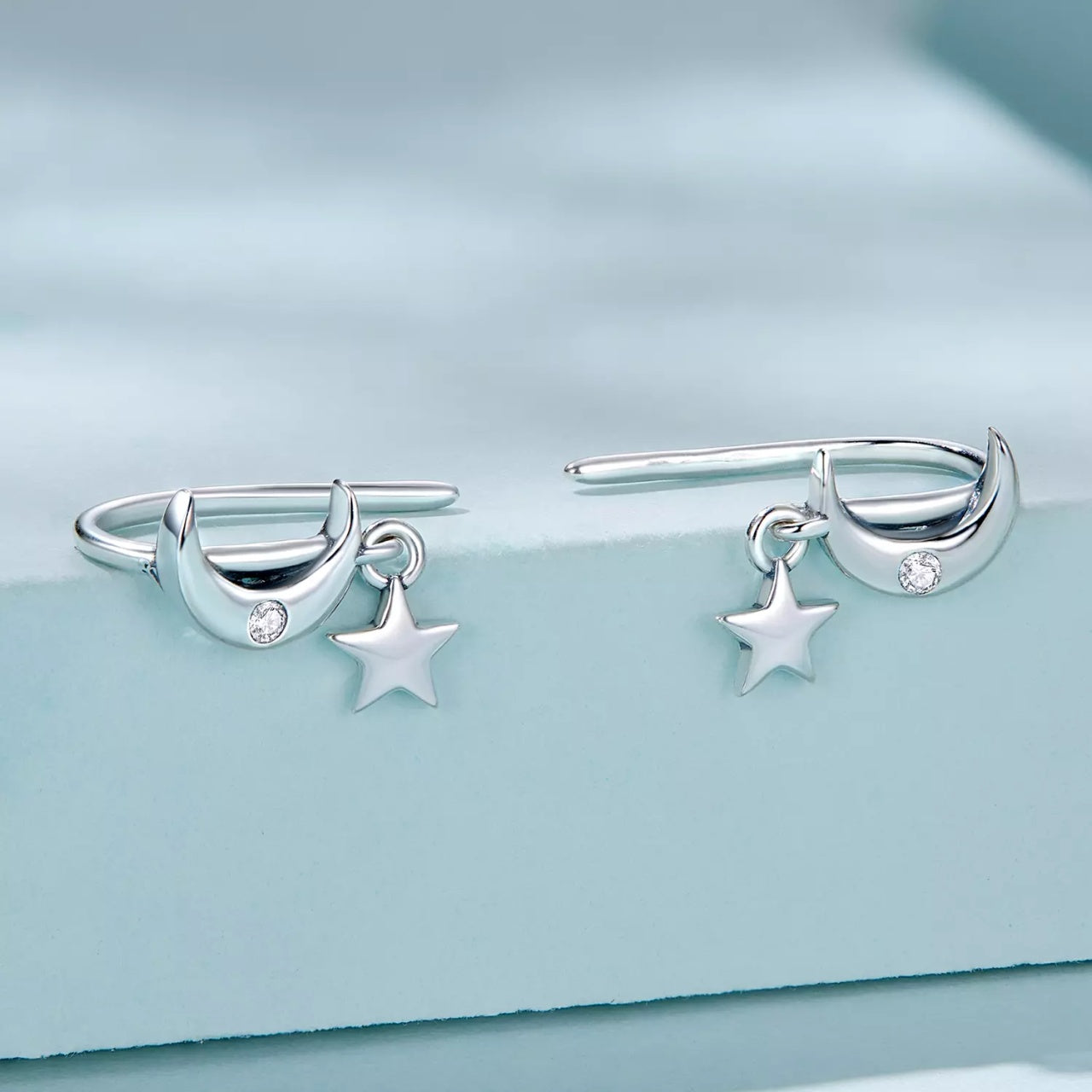 Cercei din argint Moon and Star, Argint 925, Pentru Femei