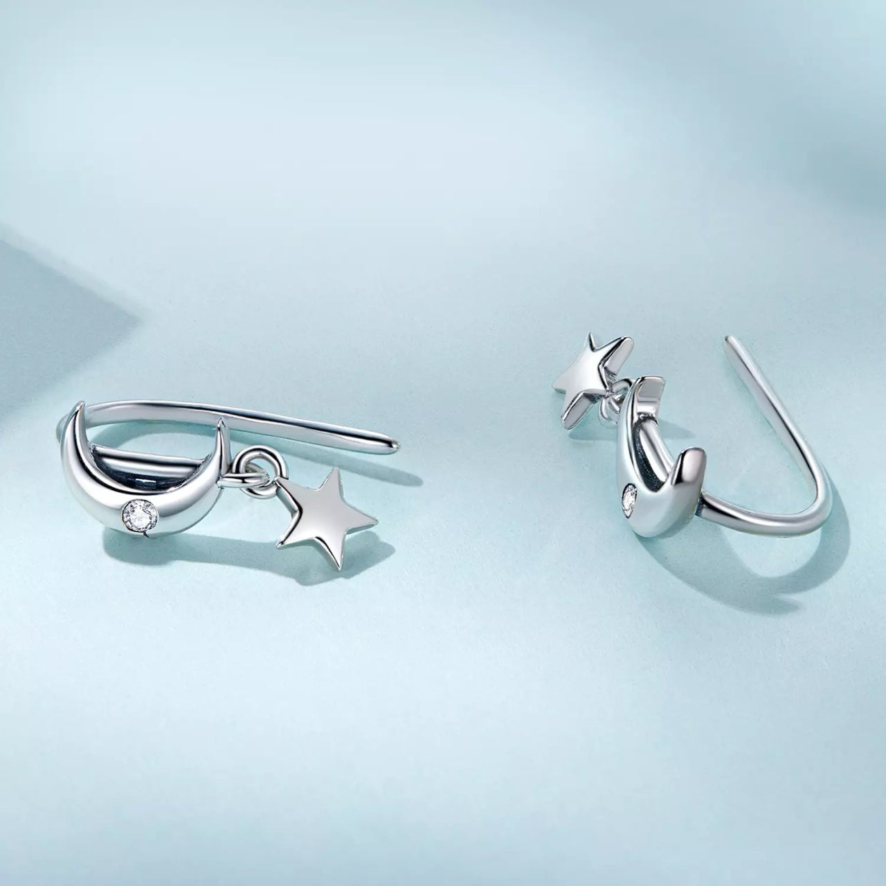 Cercei din argint Moon and Star, Argint 925, Pentru Femei