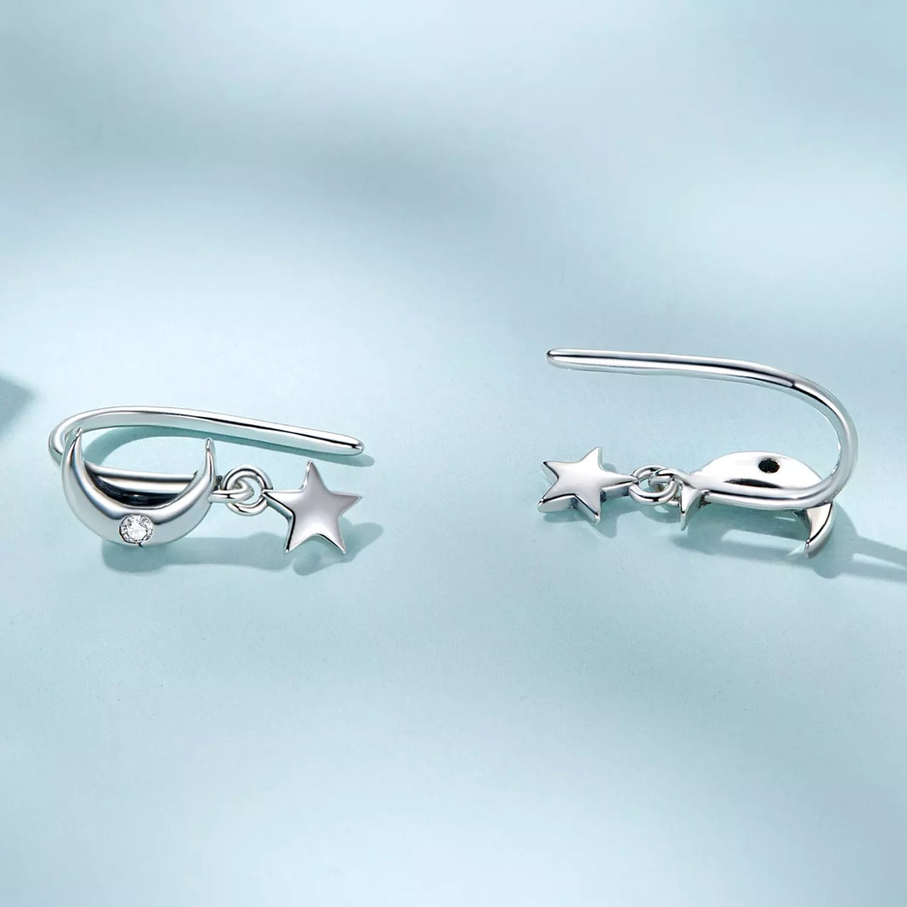 Cercei din argint Moon and Star, Argint 925, Pentru Femei
