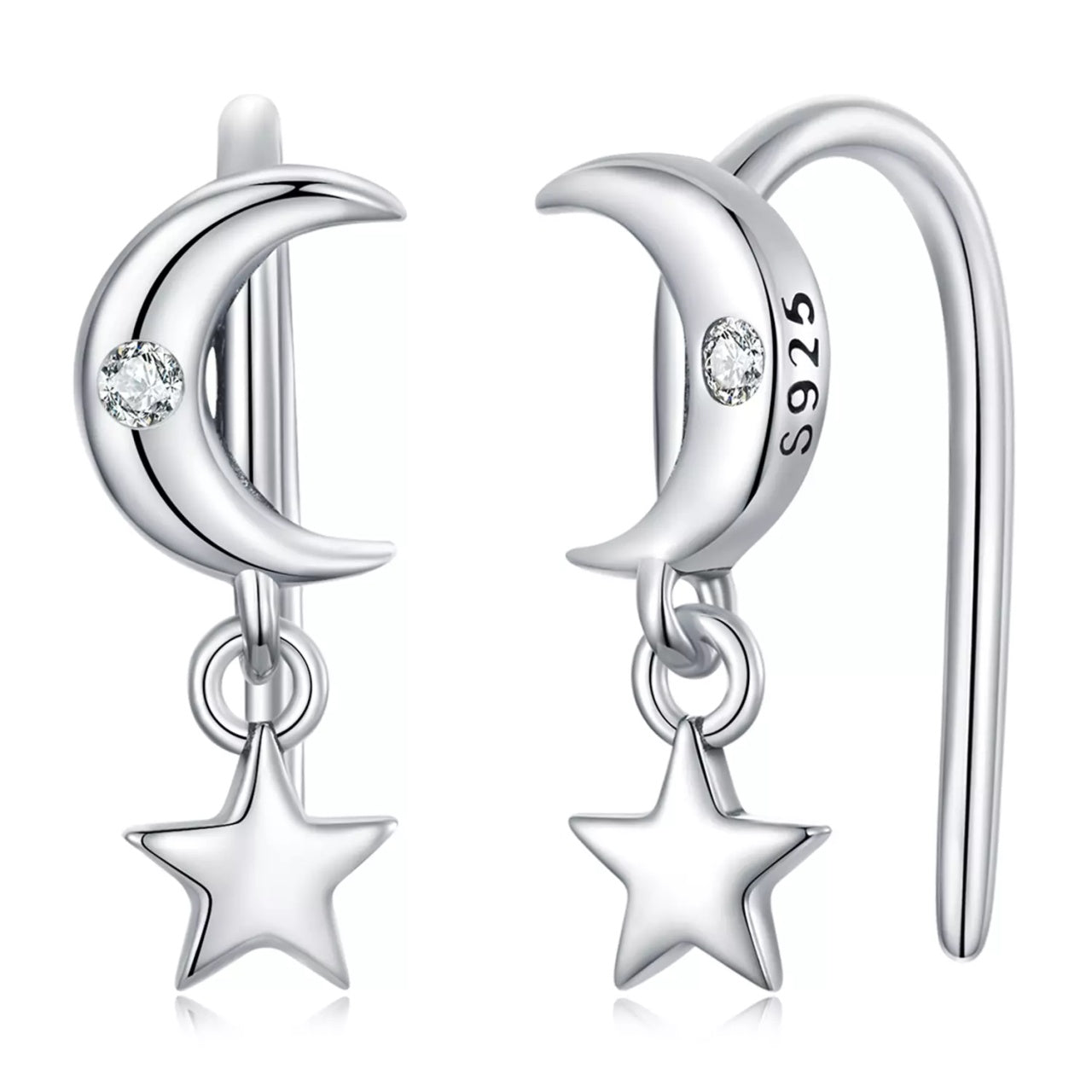 Cercei din argint Moon and Star, Argint 925, Pentru Femei