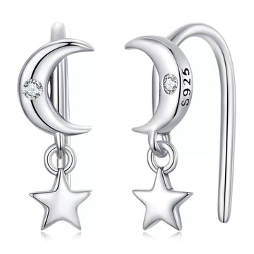 Cercei din argint Moon and Star, Argint 925, Pentru Femei