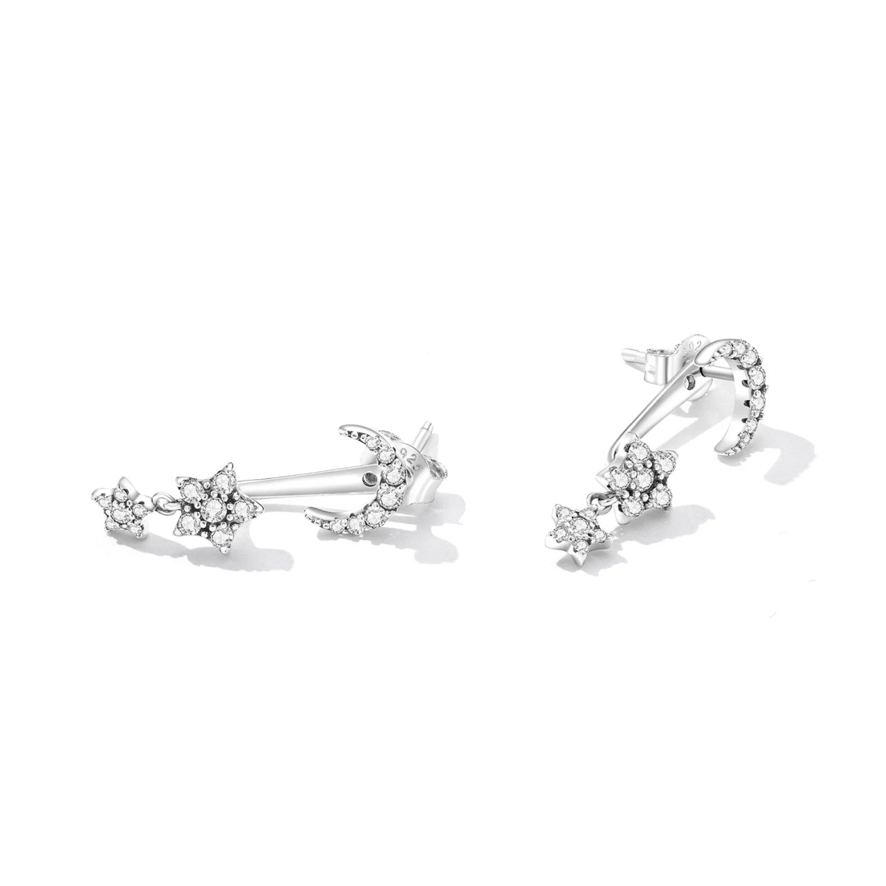 Cercei din argint Moon and Star Shiny, Argint 925, Pentru Femei
