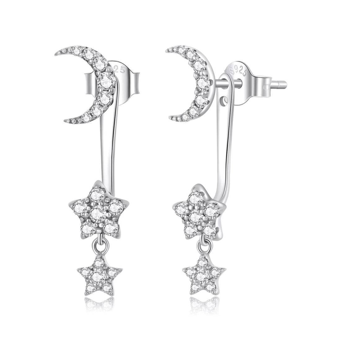 Cercei din argint Moon and Star Shiny, Argint 925, Pentru Femei