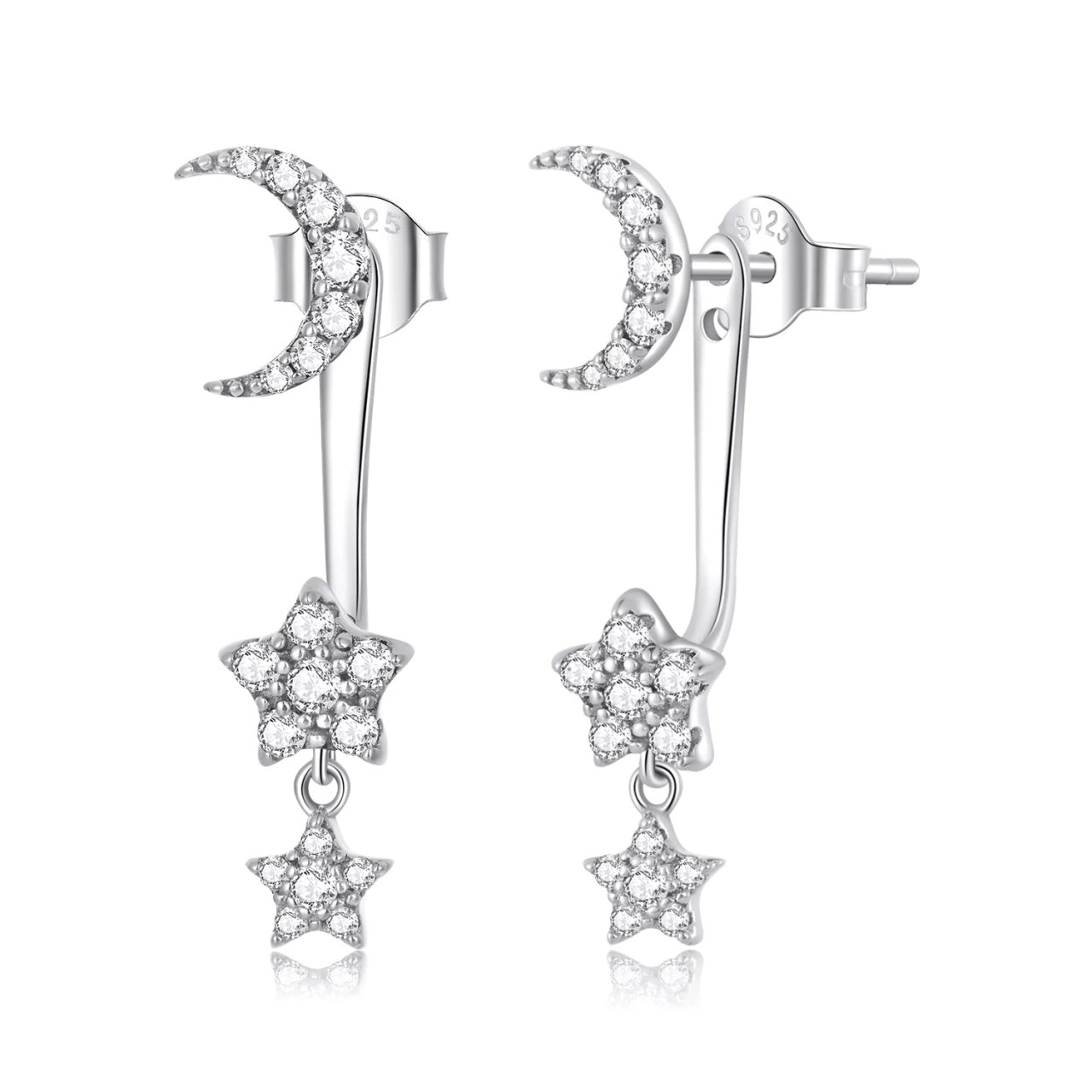 Cercei din argint Moon and Star Shiny, Argint 925, Pentru Femei