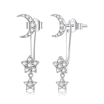 Cercei din argint Moon and Star Shiny, Argint 925, Pentru Femei