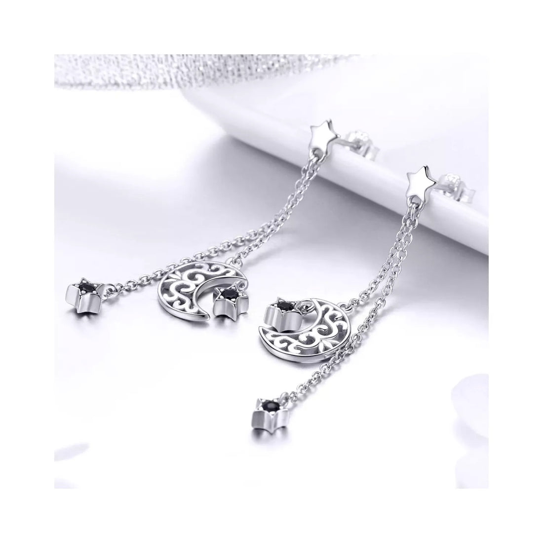 Cercei din argint Moon Chain Drop, Argint 925, Pentru Femei