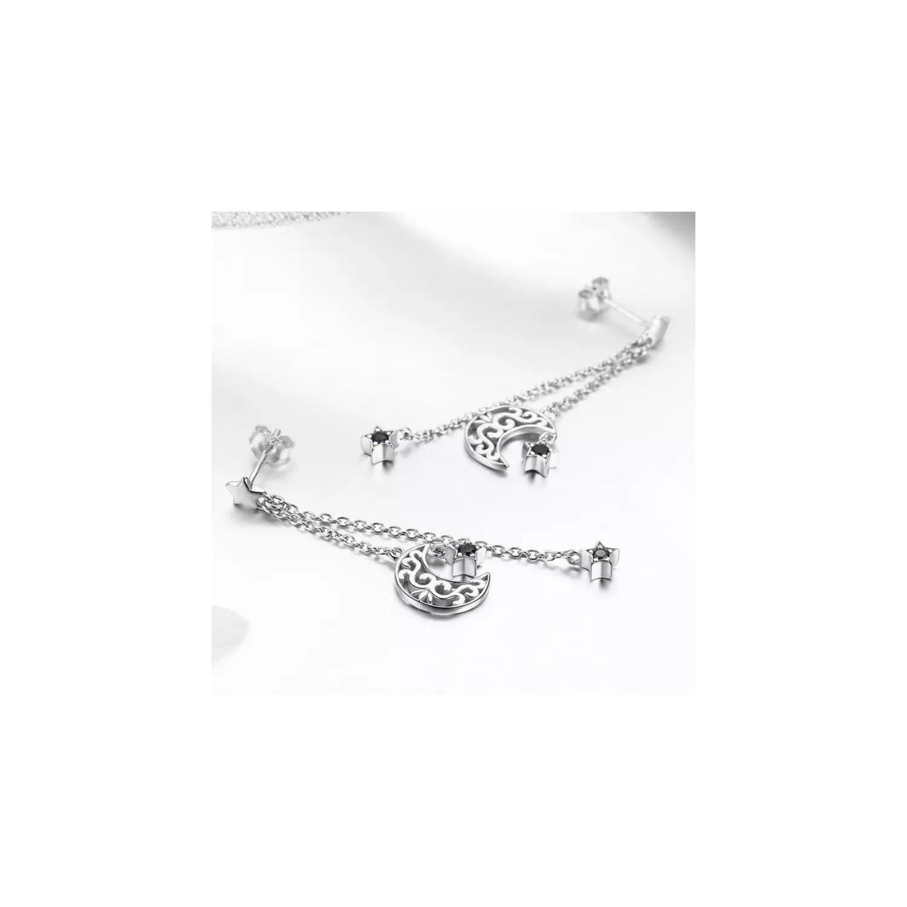 Cercei din argint Moon Chain Drop, Argint 925, Pentru Femei